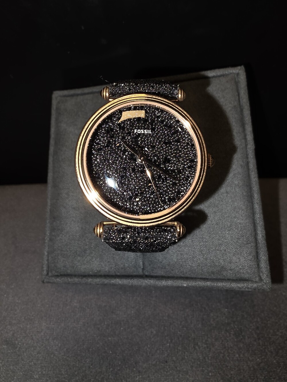 RARE FOSSIL Limited Edition Women's Lyric Black & Rose Gold Glitz Watch LE1072